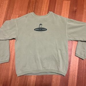 Sage green crew with dark green writing